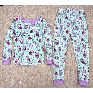 Members Mark Girls Size 5T 2 Piece Pajama Set Birds Blue Pink Long Sleeve Pants